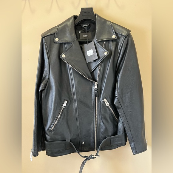 NWT Mackage Jayda Oversized 100% Cow Leather Biker Jacket $1190 Sz M - Picture 5 of 6